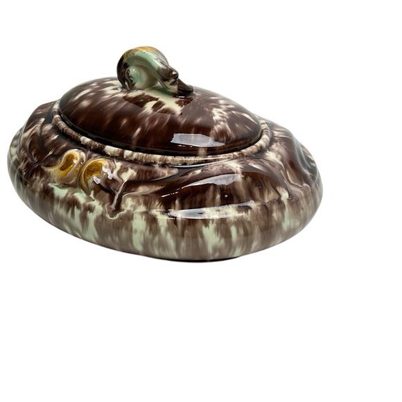 Vintage Jasba Keramik Drip Glaze Ceramic Dish Lid Mark Germany 31 Brown Green - Picture 3 of 16